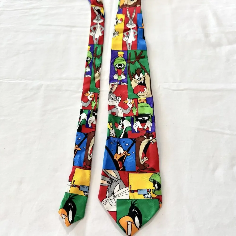 Vintage 1997 Looney Tunes Mania Silk Tie Bugs Daffy Taz Marvin Sylvester Tweety
